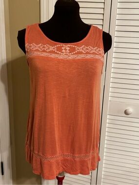 Max Jeans Orange Sleeveless Embroidered Tank